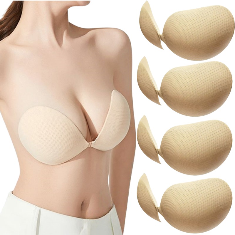 Push Up Bra Padded - プッシュアップ粘着ブラ 厚め シリコン製バストアップパッド 粘着式バックレスストラップレス下着 ニップルカバー 女性用