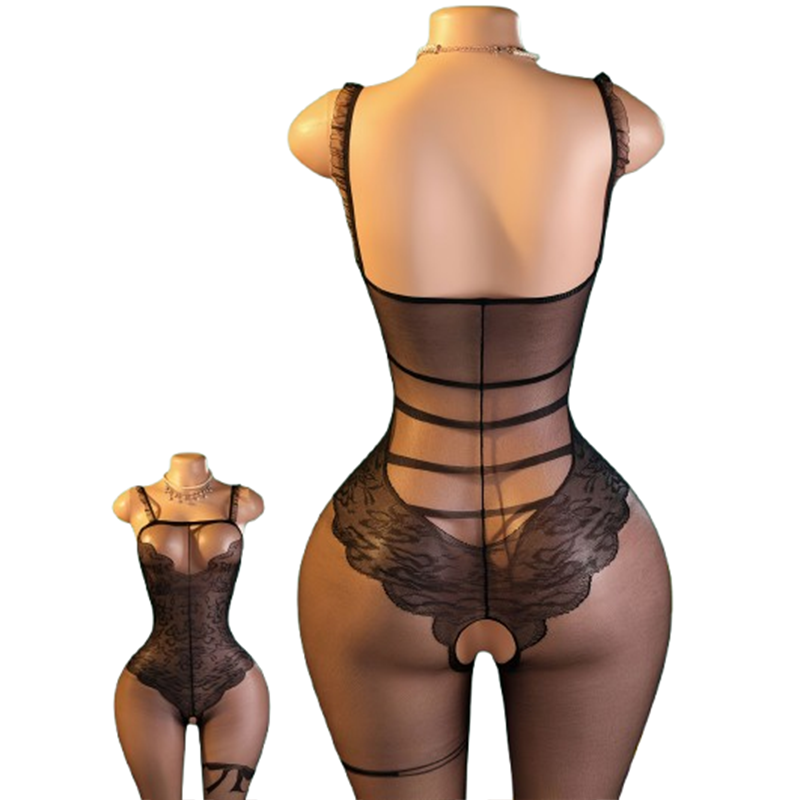 1ピースの黒いレースと透け感のあるメッシュ素材を使用したテデ - Lace Teddy Lingerie のレビューと価格