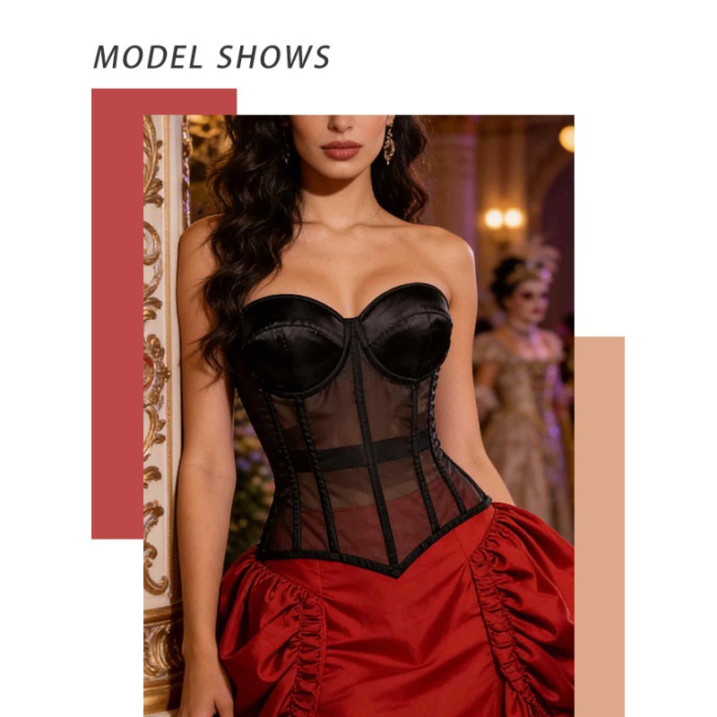 黒のストラップレスメッシュシースルーコルセットトップス、ウエ - Corset Waist Cinch のレビューと価格